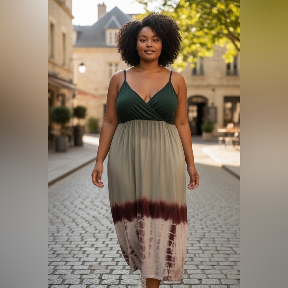 SHEIN Green and Brown Ombre Maxi Dress